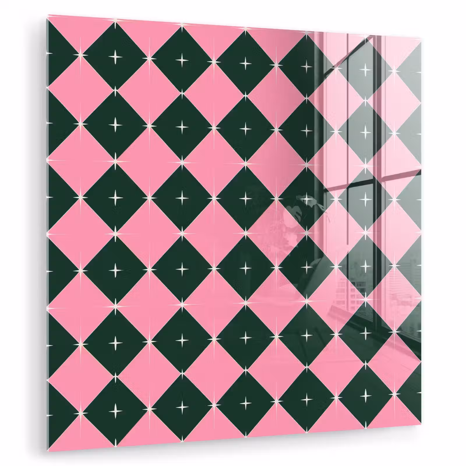 Glasbild - Weihnachten – Rosa – Grün – Stern — 1