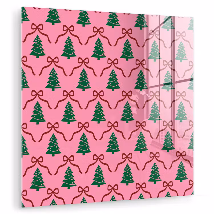 Glasbild - Weihnachten – Rosa – Rot – Schleife — 1