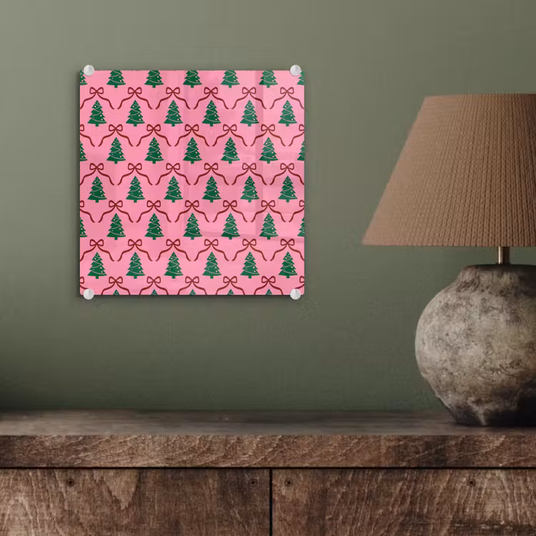 Glasbild - Weihnachten – Rosa – Rot – Schleife — 4