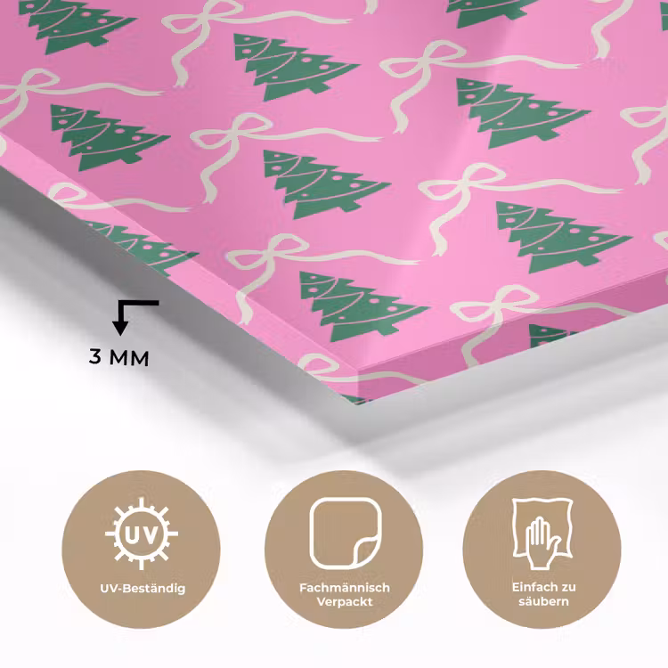 Glasbild - Weihnachten – Rosa – Weiß – Schleife — 3