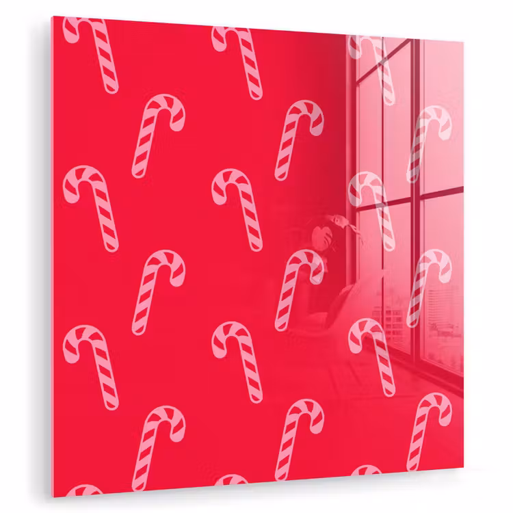 Glasbild - Weihnachten – Rosa – Rot – Zuckerstange — 1