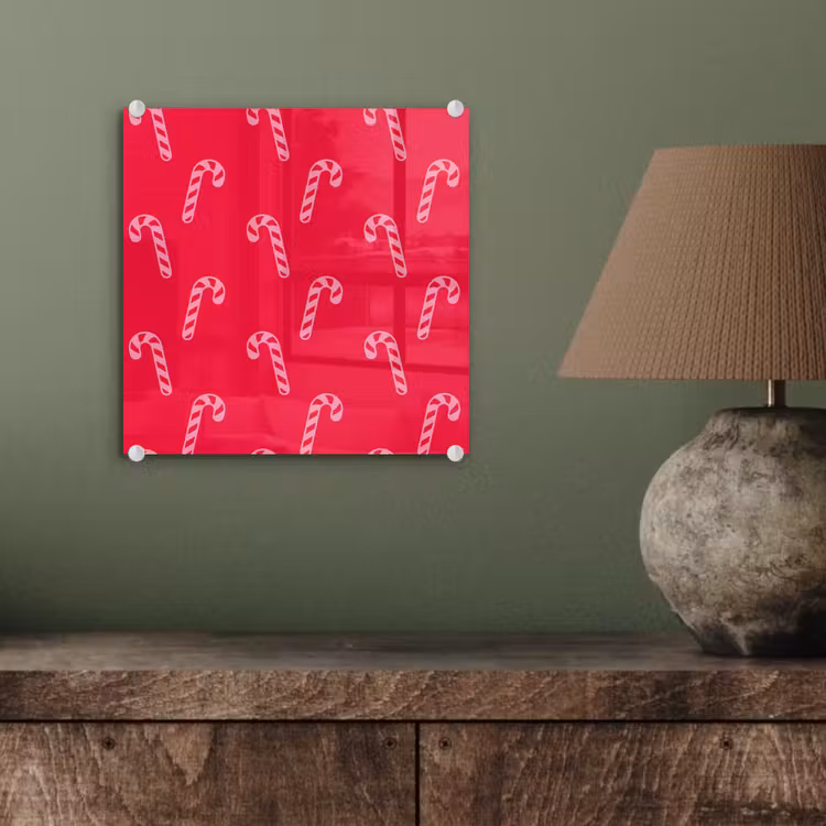 Glasbild - Weihnachten – Rosa – Rot – Zuckerstange — 4