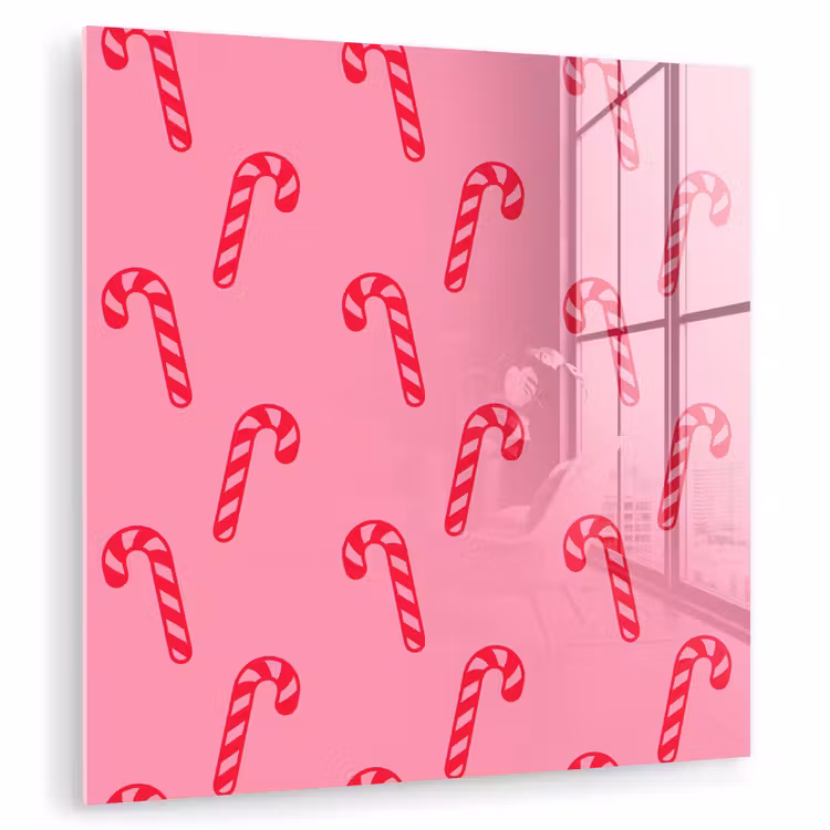 Glasbild - Weihnachten – Rot – Rosa – Zuckerstange — 1