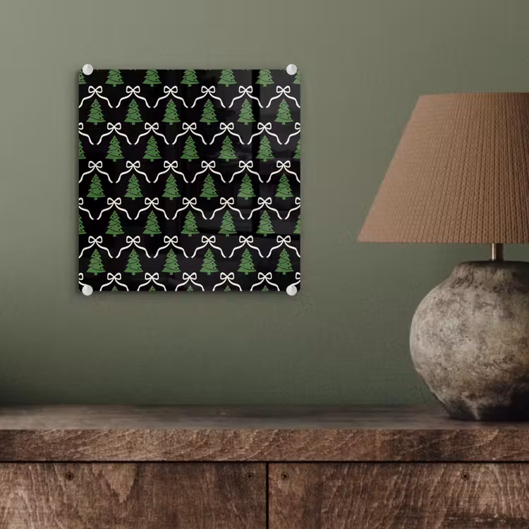 Glasbild - Weihnachten – Schwarz – Weiß – Schleife — 4