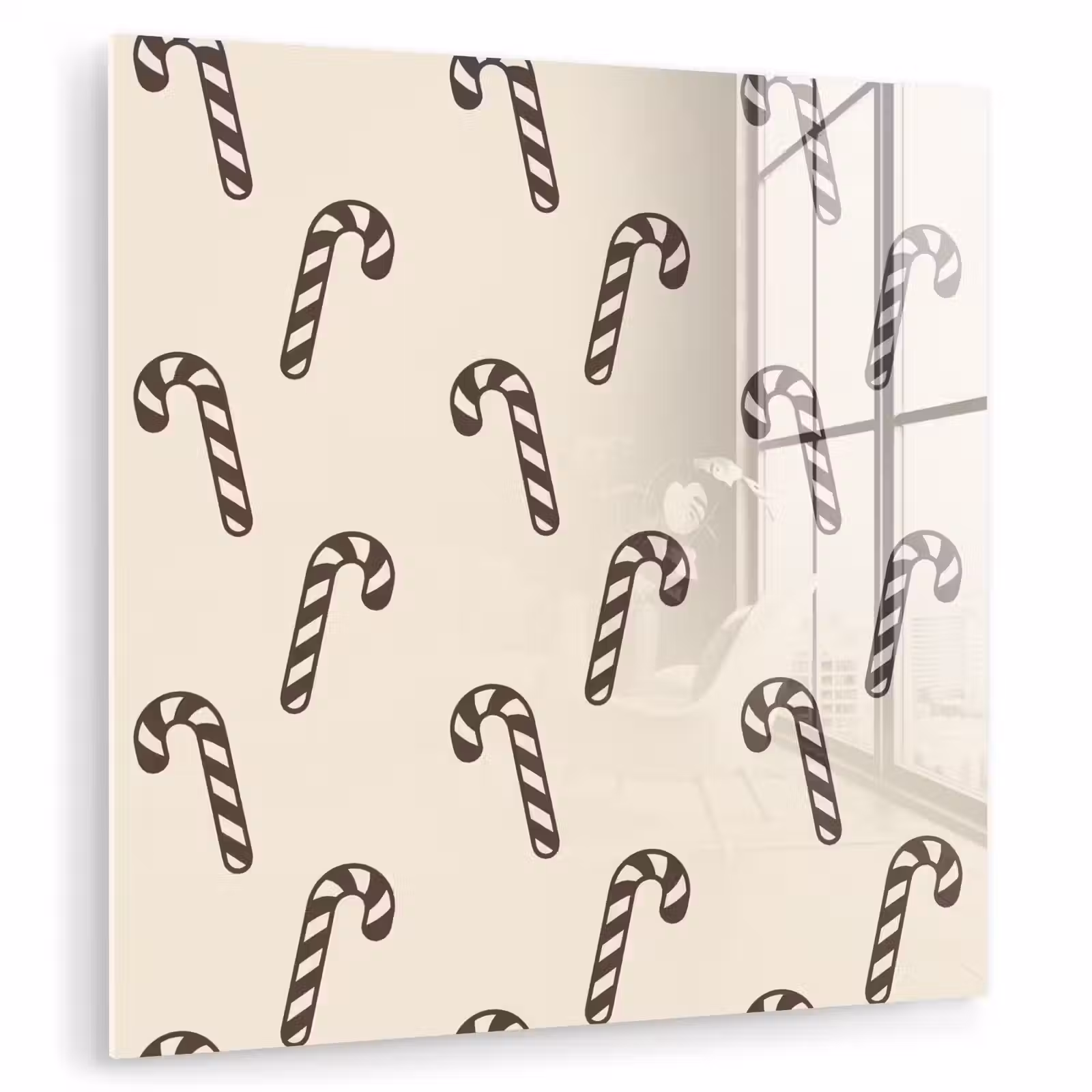 Glasbild - Weihnachten – Grau – Creme – Zuckerstange — 1