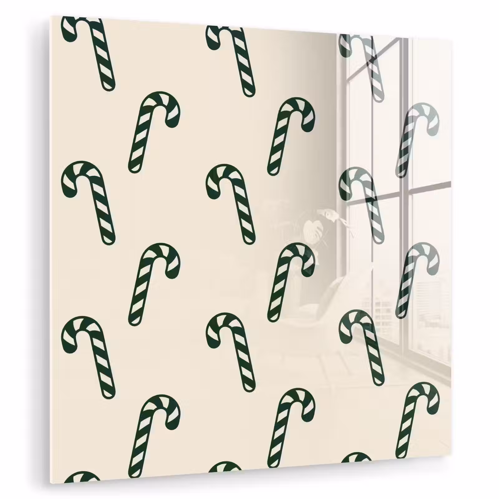 Glasbild - Weihnachten – Grün – Creme – Zuckerstange — 1