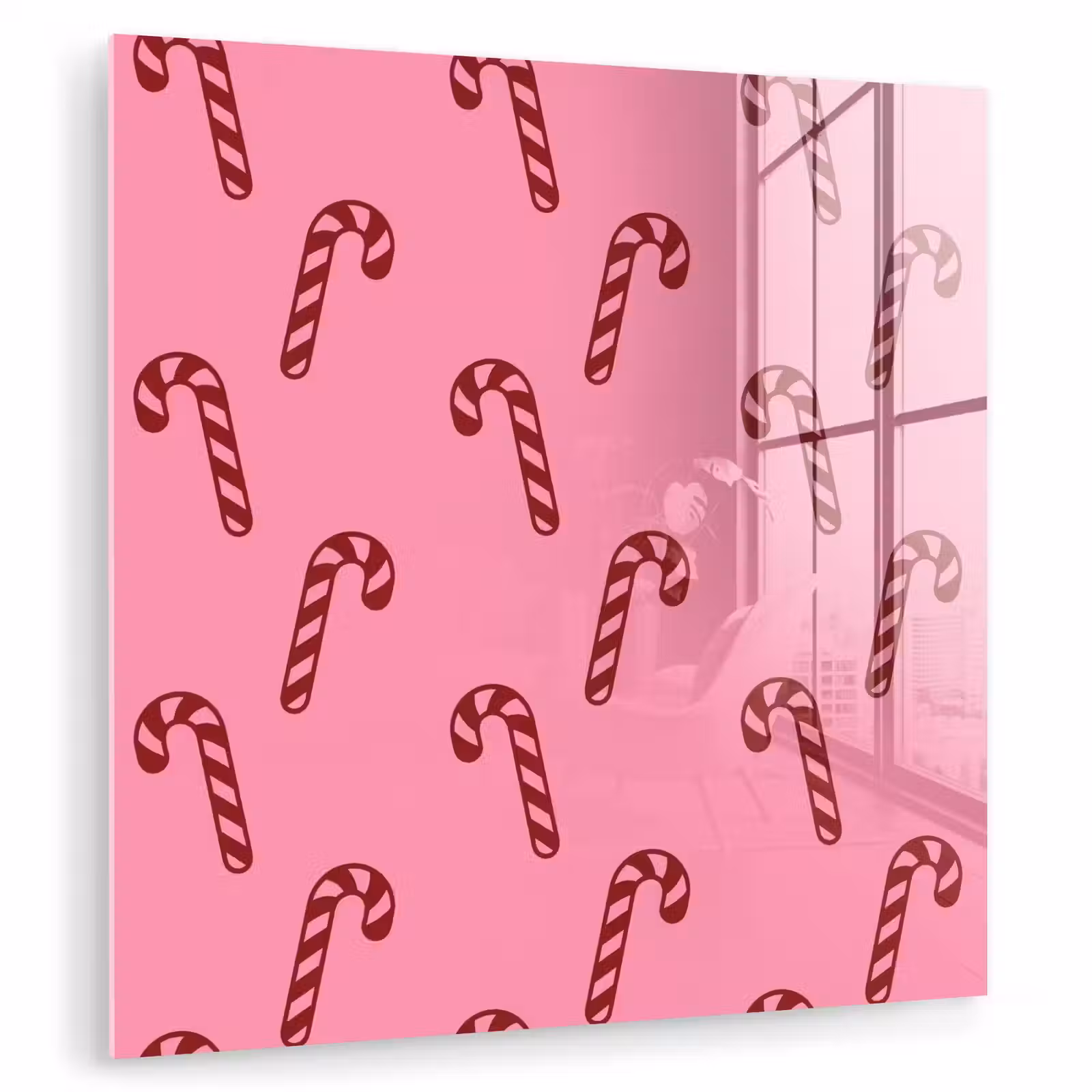 Glasbild - Weihnachten – Rosa – Zuckerstange – Rot — 1