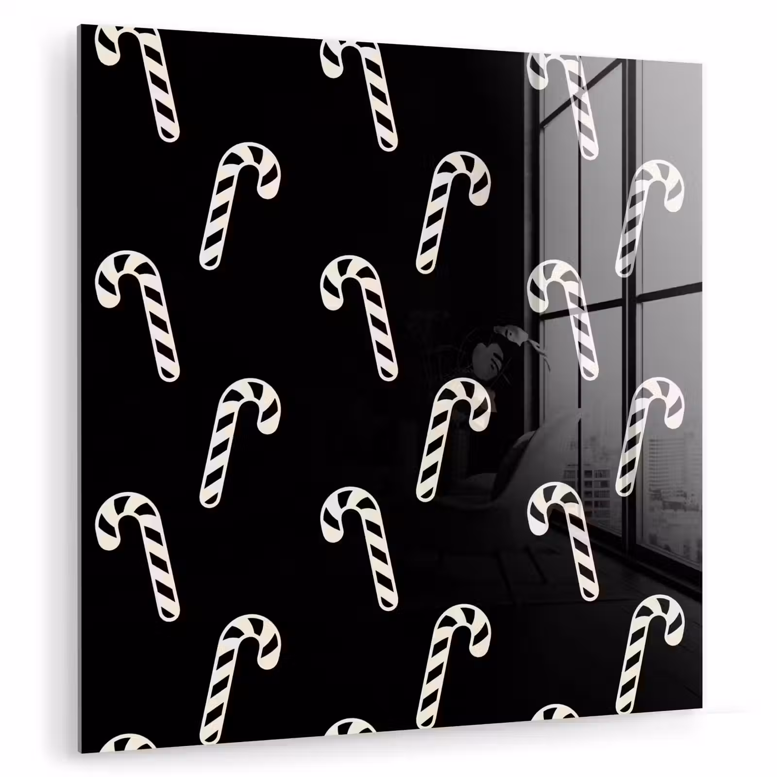 Glasbild - Weihnachten – Schwarz – Weiß – Zuckerstange — 1