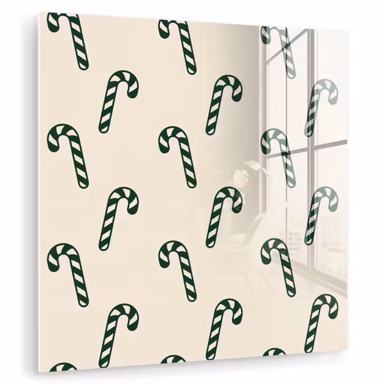 Glasbild - Weihnachten – Grün – Creme – Zuckerstange — 1