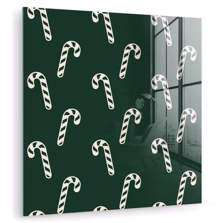 Glasbild - Weihnachten – Grün – Weiß – Zuckerstange — 1