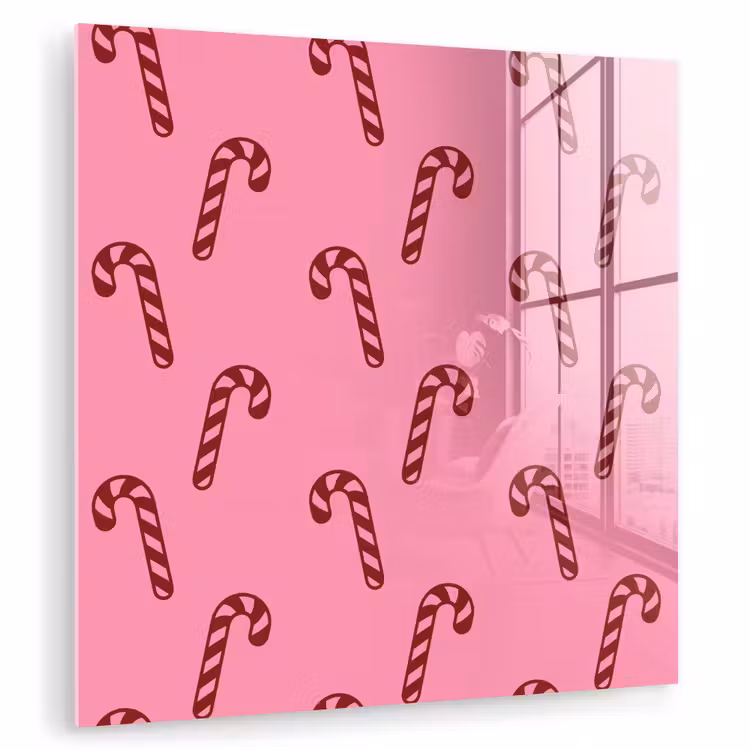 Glasbild - Weihnachten – Rosa – Zuckerstange – Rot — 1