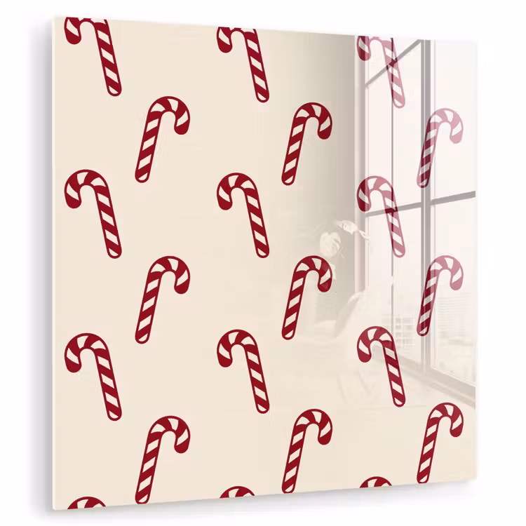Glasbild - Weihnachten – Rot – Creme – Zuckerstange — 1