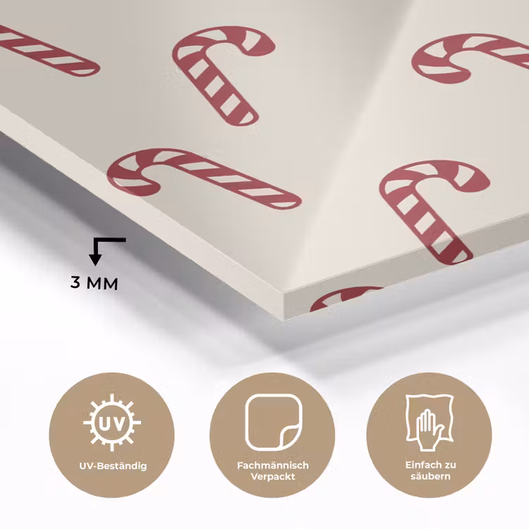 Glasbild - Weihnachten – Rot – Creme – Zuckerstange — 3