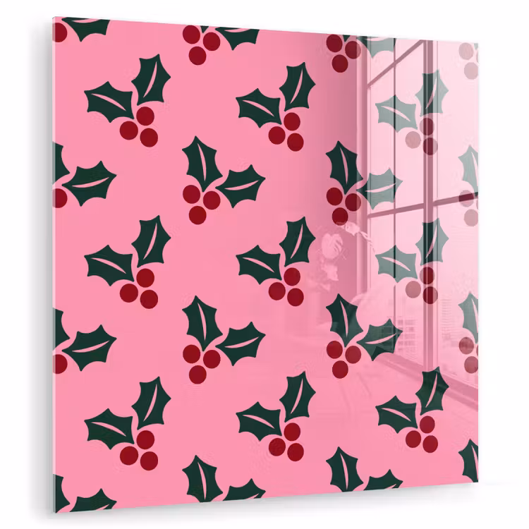 Glasbild - Rosa – Weihnachten – Stechpalme — 1