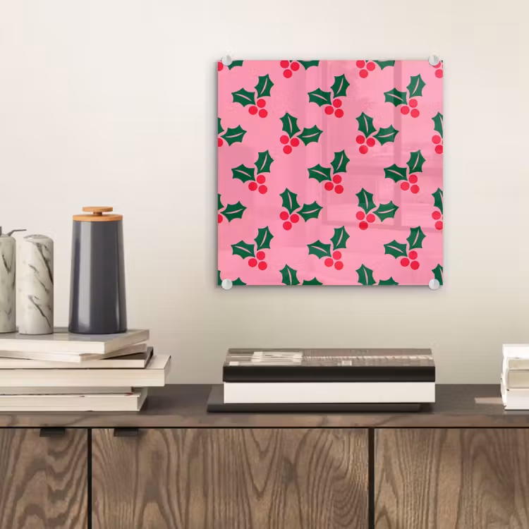 Glasbild - Stechpalme – Weihnachten – Rosa — 2