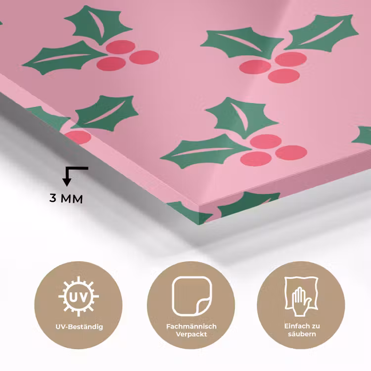 Glasbild - Stechpalme – Weihnachten – Rosa — 3