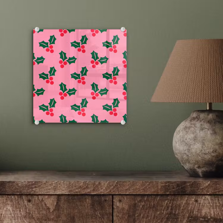 Glasbild - Stechpalme – Weihnachten – Rosa — 4
