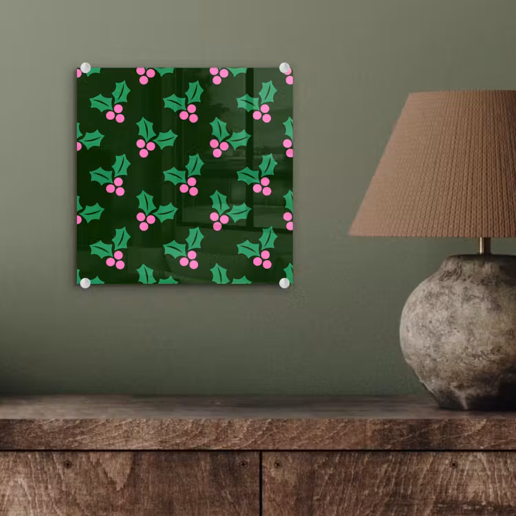 Glasbild - Stechpalme – Grün – Rosa – Weihnachten — 4