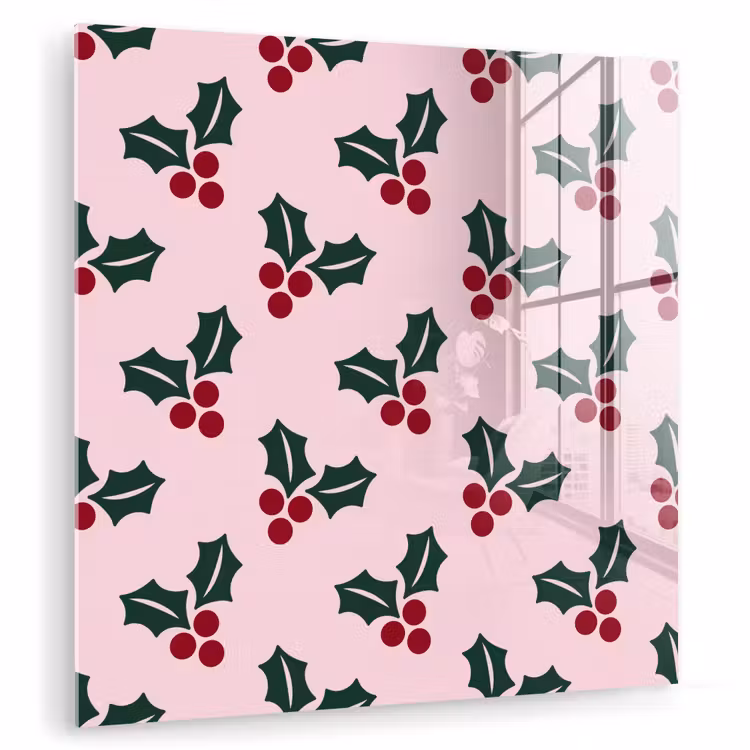 Glasbild - Weihnachten – Stechpalme – Grün – Rosa — 1