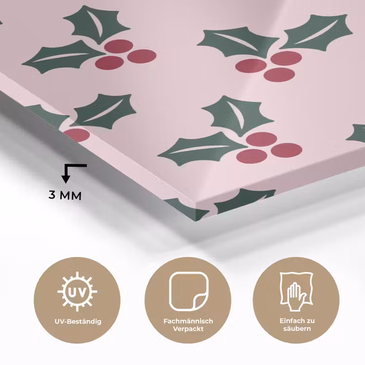 Glasbild - Weihnachten – Stechpalme – Grün – Rosa — 3