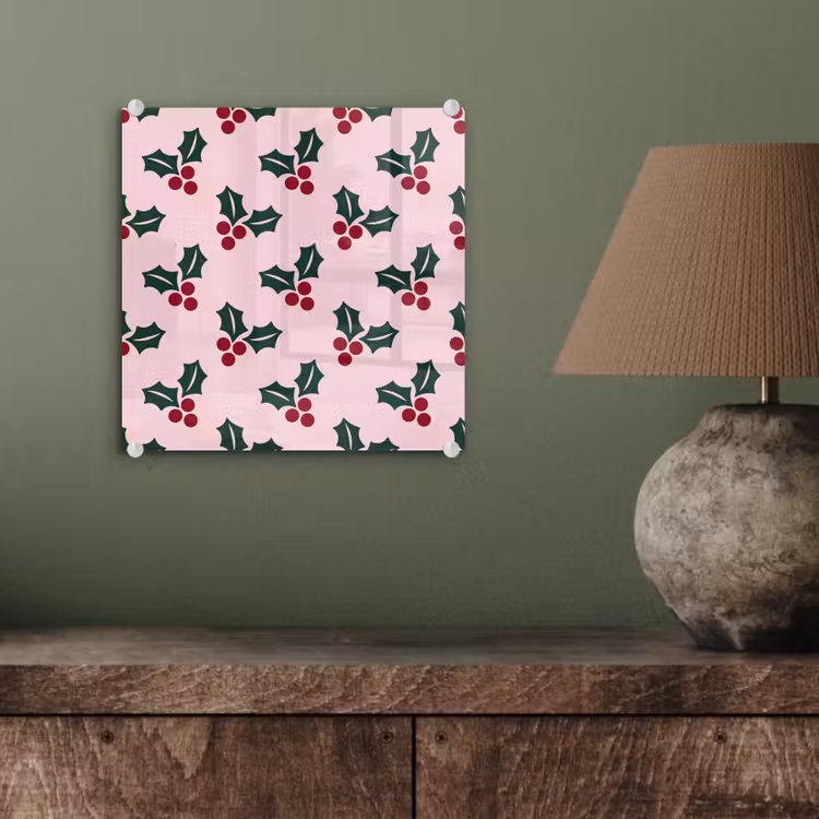 Glasbild - Weihnachten – Stechpalme – Grün – Rosa — 4