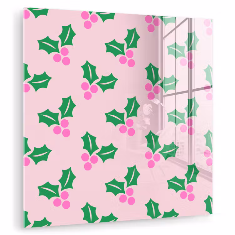 Glasbild - Weihnachten – Stechpalme – Rosa — 1