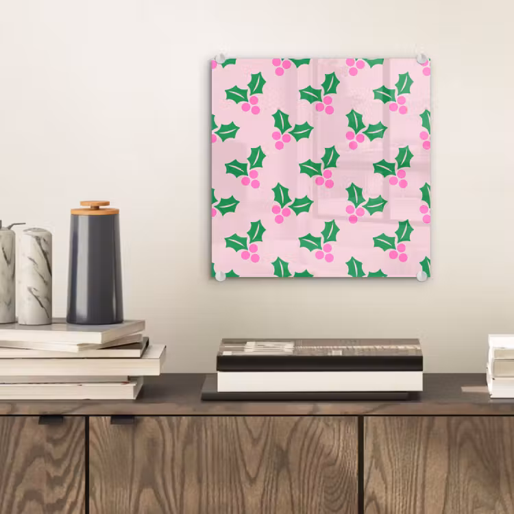 Glasbild - Weihnachten – Stechpalme – Rosa — 2