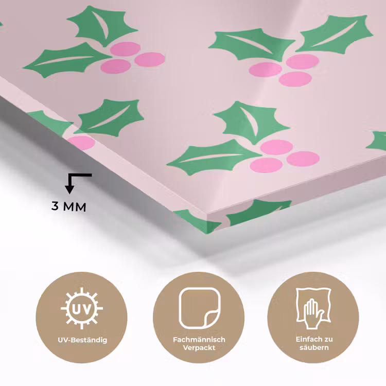 Glasbild - Weihnachten – Stechpalme – Rosa — 3