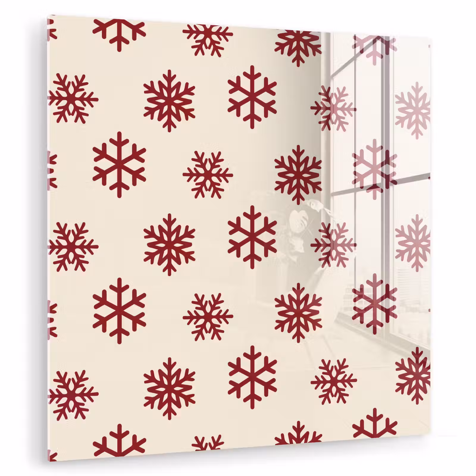 Glasbild - Schneeflocke – Creme – Rot — 1