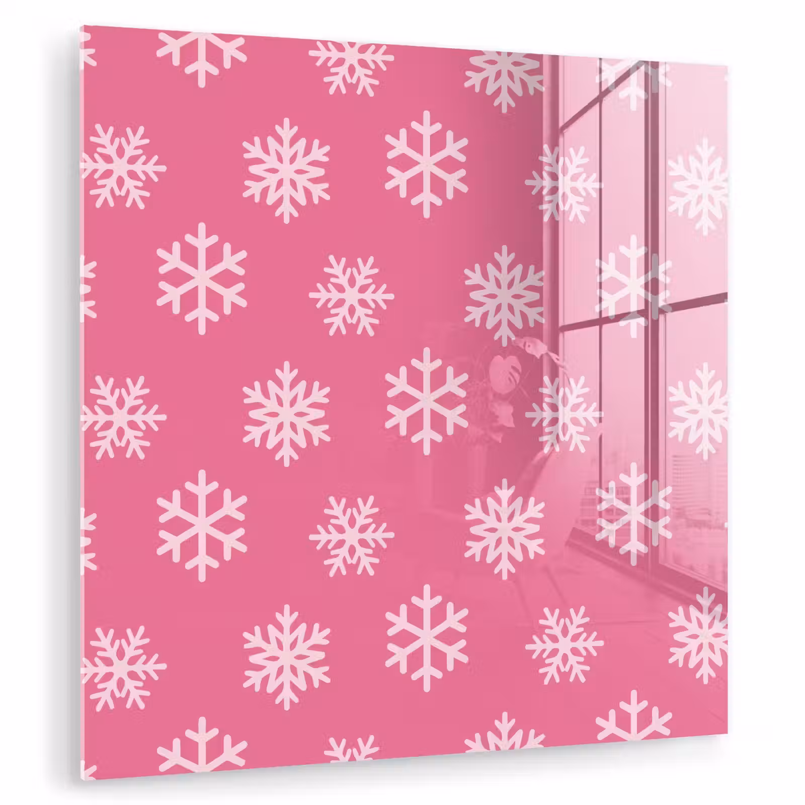 Glasbild - Schneeflocke – Weihnachten – Rosa — 1