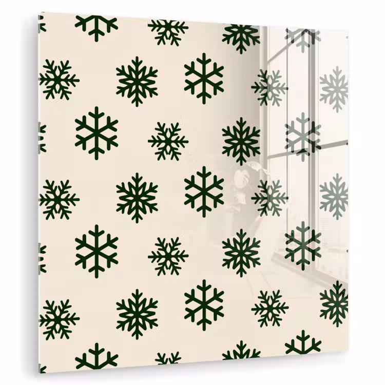 Glasbild - Schneeflocke – Creme – Grün – Weihnachten — 1