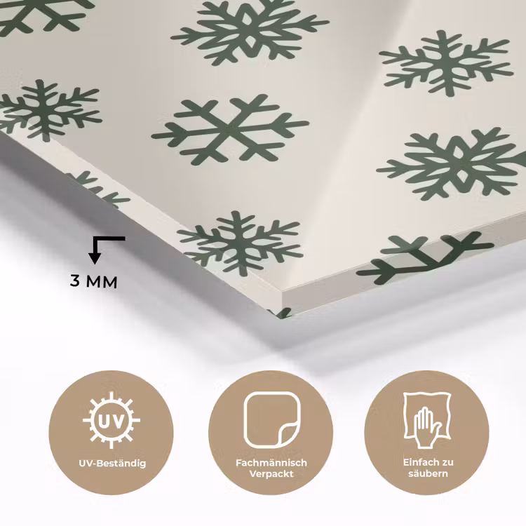 Glasbild - Schneeflocke – Creme – Grün – Weihnachten — 3