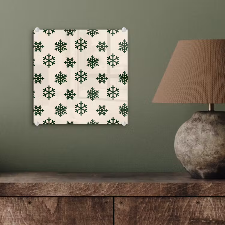 Glasbild - Schneeflocke – Creme – Grün – Weihnachten — 4