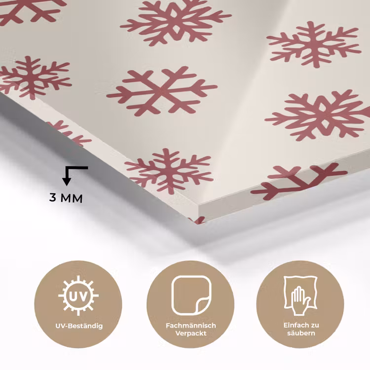 Glasbild - Schneeflocke – Creme – Rot — 3