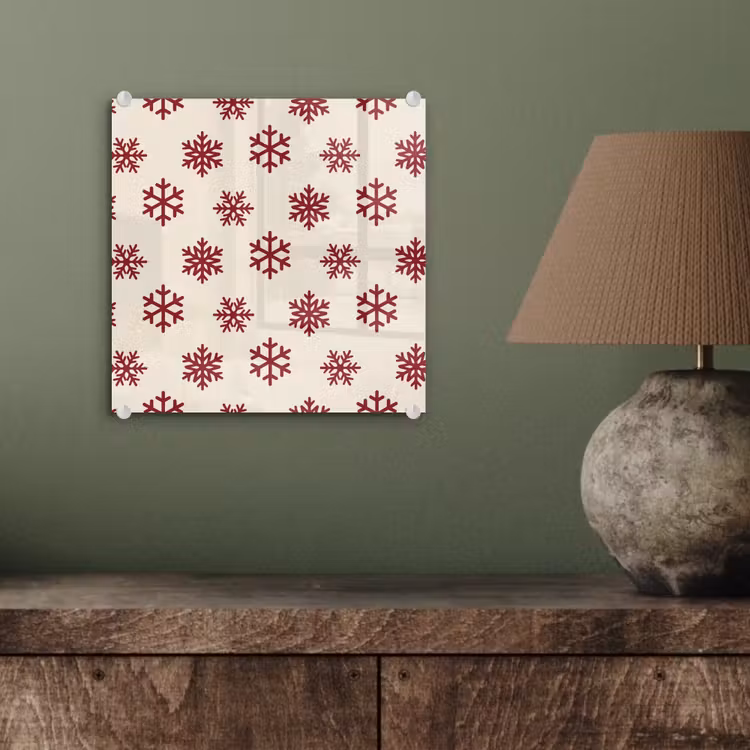 Glasbild - Schneeflocke – Creme – Rot — 4