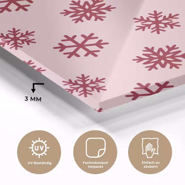 Glasbild - Schneeflocke – Rosa – Rot – Weihnachten — 3