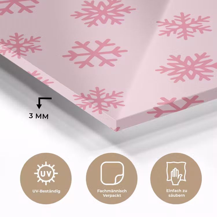 Glasbild - Schneeflocke – Rosa – Weihnachten — 3