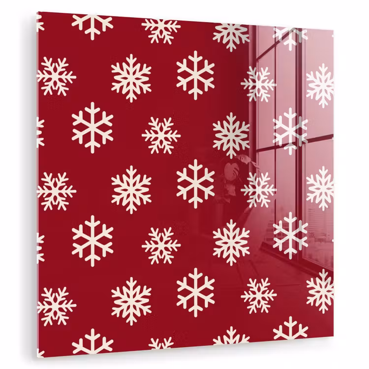 Glasbild - Schneeflocke – Rot – Weiß – Weihnachten — 1