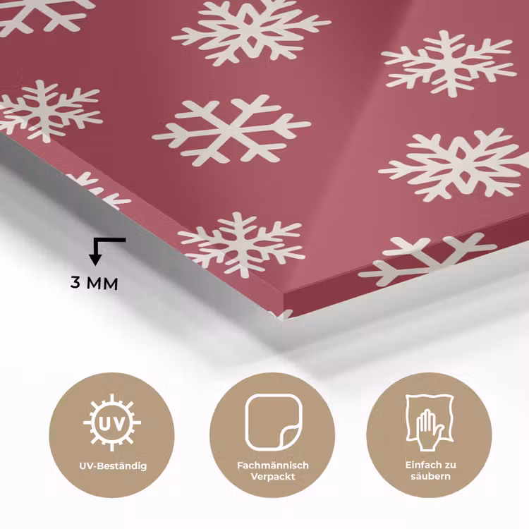 Glasbild - Schneeflocke – Rot – Weiß – Weihnachten — 3