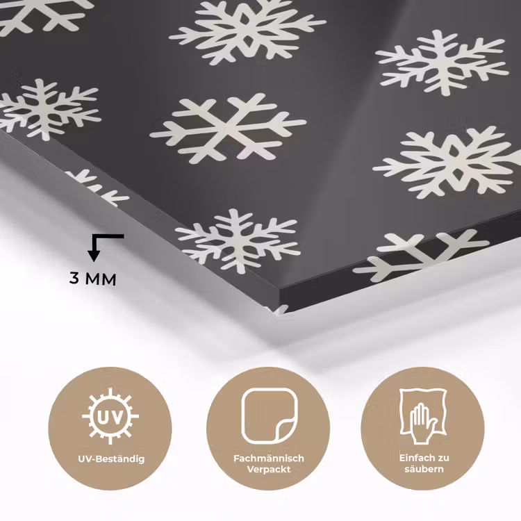 Glasbild - Schneeflocke – Schwarz – Weiß – Weihnachten — 3