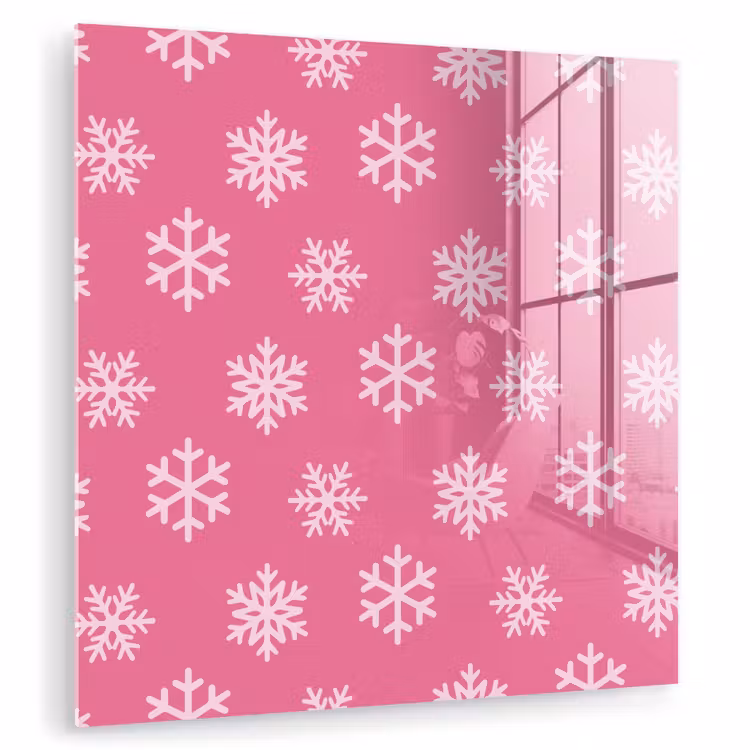 Glasbild - Schneeflocke – Weihnachten – Rosa — 1