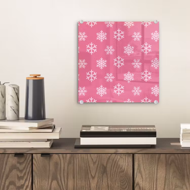Glasbild - Schneeflocke – Weihnachten – Rosa — 2