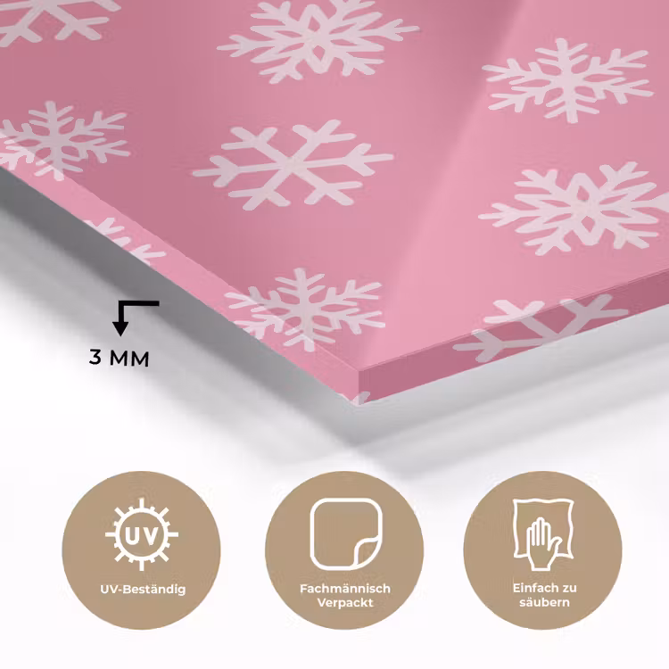 Glasbild - Schneeflocke – Weihnachten – Rosa — 3