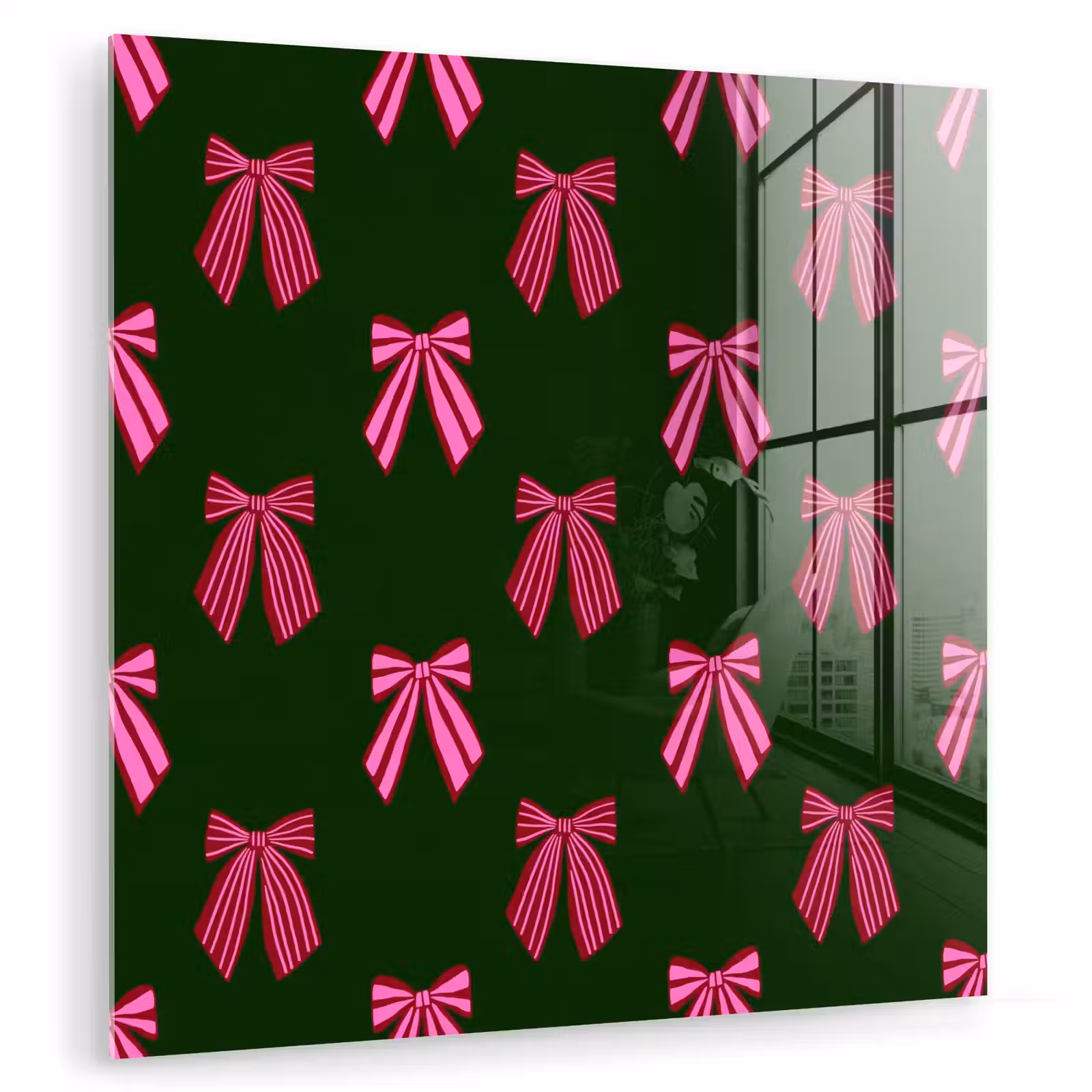 Glasbild - Schleifen – Weihnachten – Rosa – Grün — 1