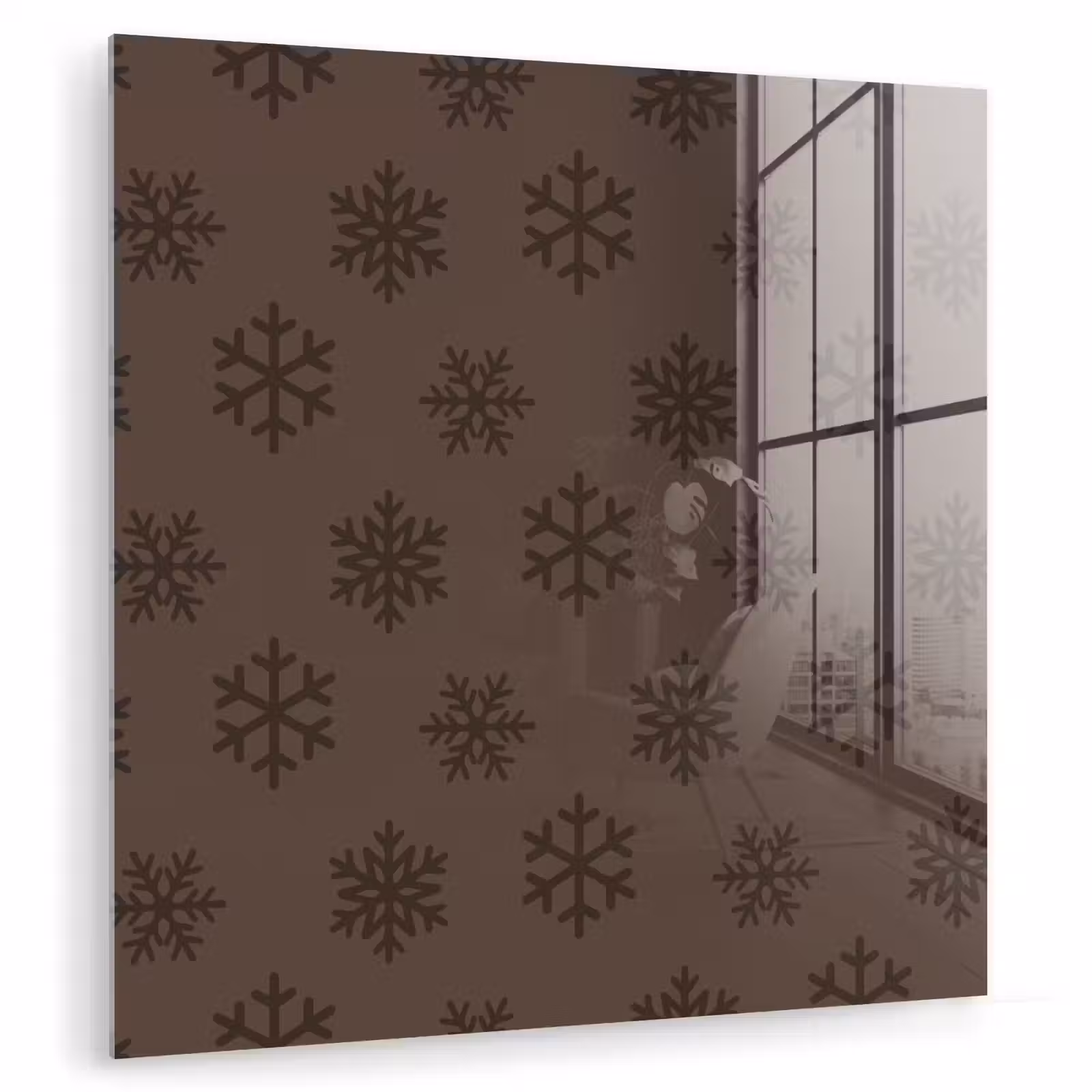 Glasbild - Schneeflocke – Weihnachten – Braun — 1
