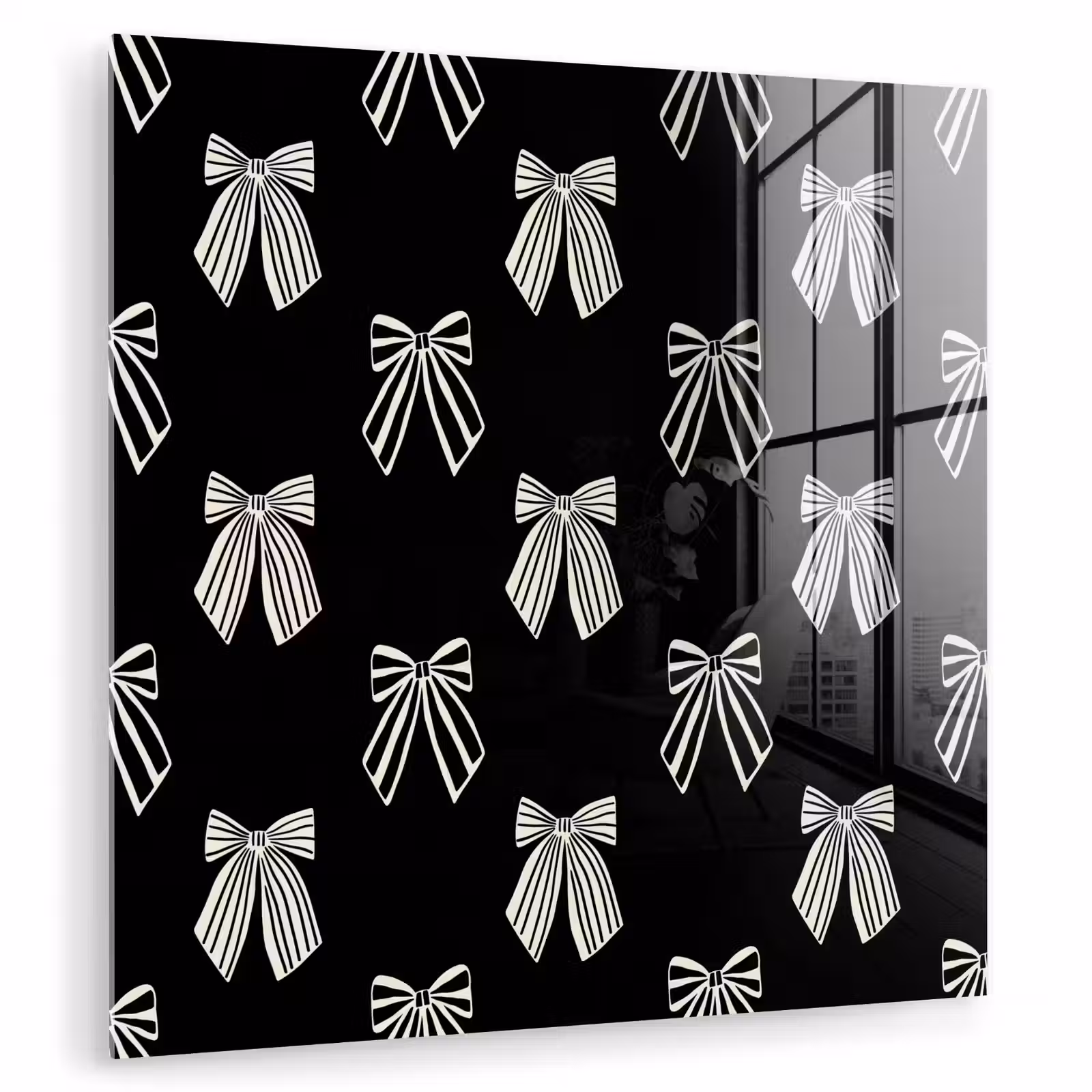 Glasbild - Schleifen – Weihnachten – Creme – Schwarz — 1