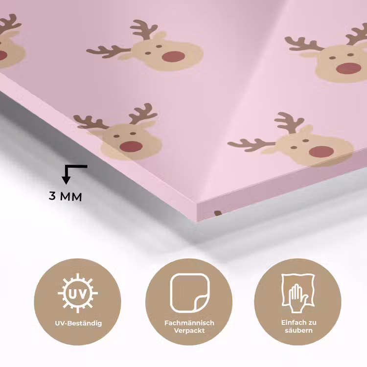 Glasbild - Rentiere – Weihnachten – Rosa — 3