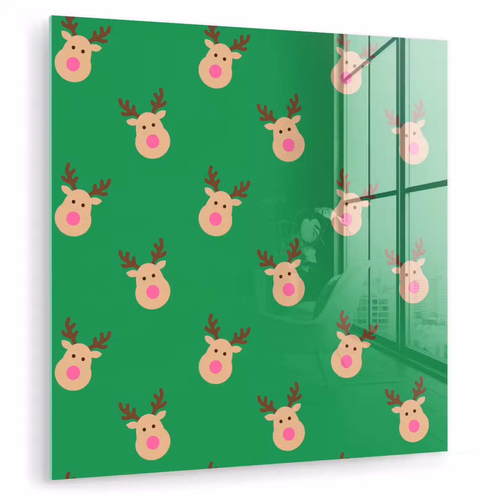 Glasbild - Rentiere – Weihnachten – Neon – Grün — 1