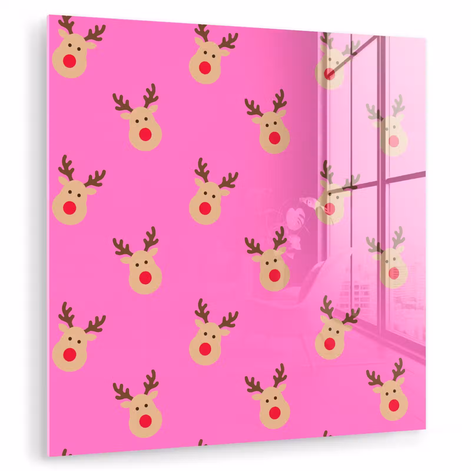 Glasbild - Rentiere – Weihnachten – Neon – Rosa — 1