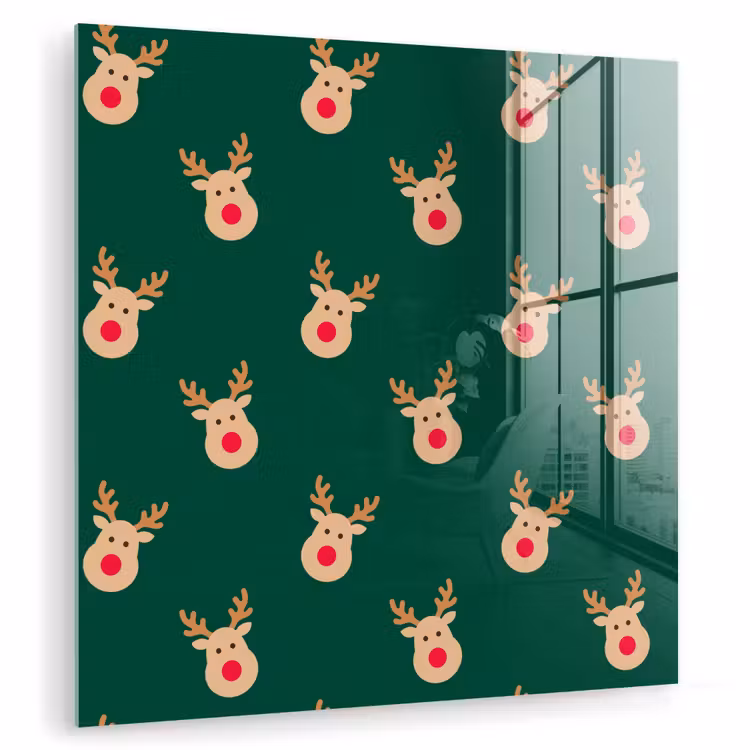 Glasbild - Rentiere – Weihnachten – Grün — 1